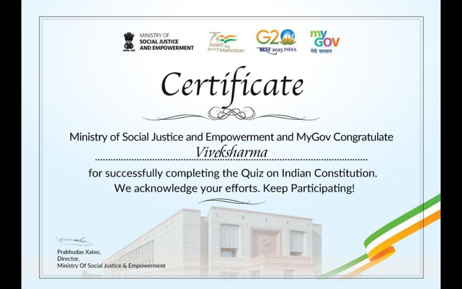 Indian Constitution Day Certificate 1