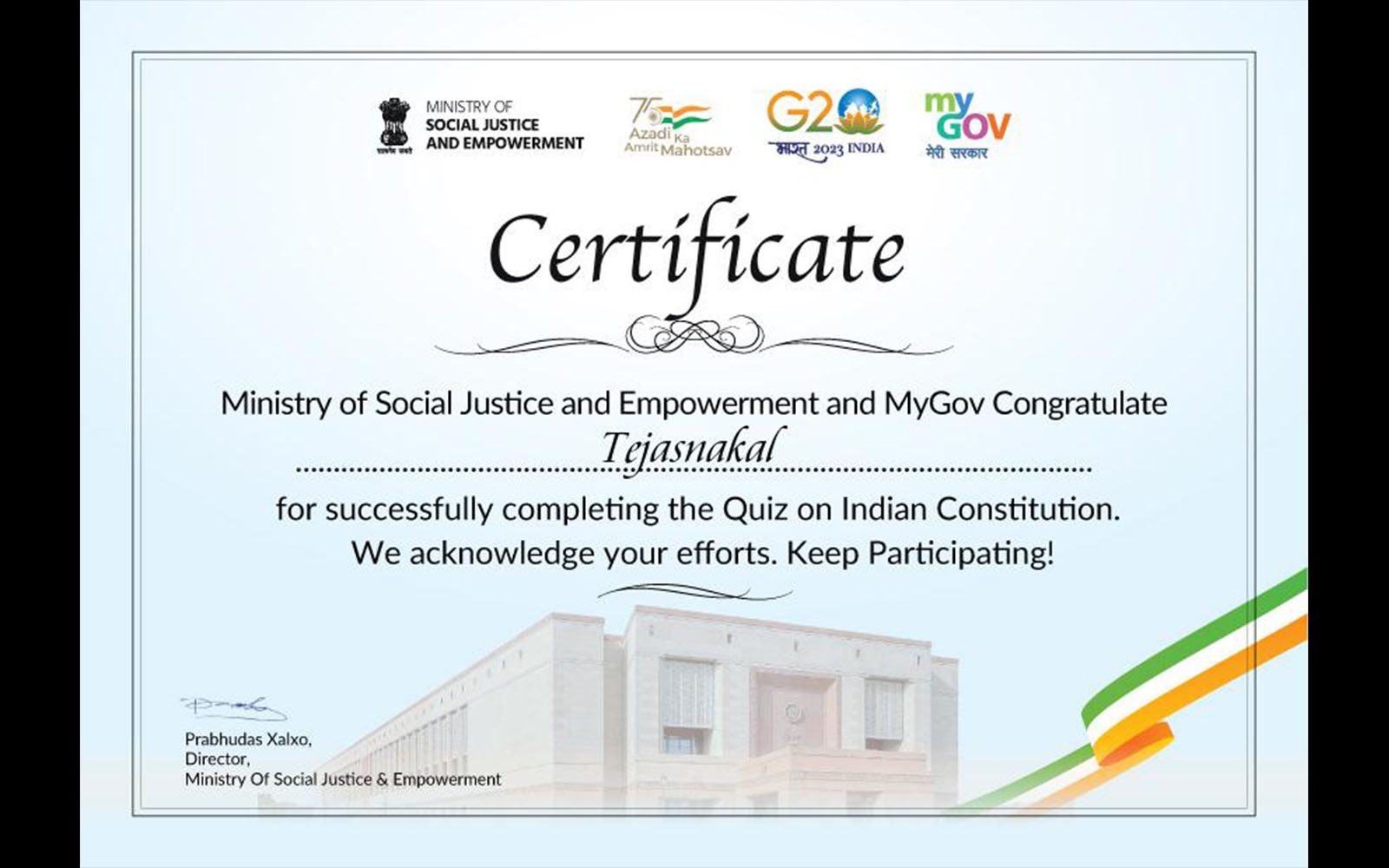 Indian Constitution Day Certificate 2